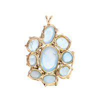 14K Gold Blue Topaz Cabochon & Pearl Pendant