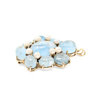 14K Gold Blue Topaz Cabochon & Pearl Pendant