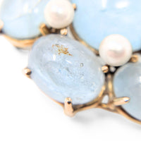 14K Gold Blue Topaz Cabochon & Pearl Pendant