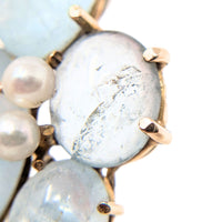 14K Gold Blue Topaz Cabochon & Pearl Pendant
