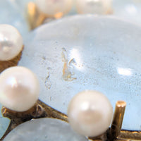 14K Gold Blue Topaz Cabochon & Pearl Pendant