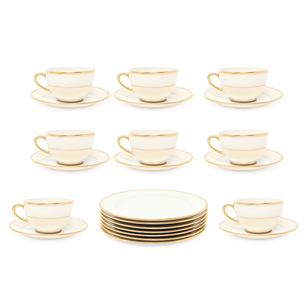 Lenox "J-34" Cream/Gold 23pc Cup, Saucer, & Salad Plate Set