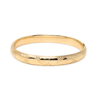 1950’s 14K Gold Etched Brush Finished 7" Hinged Bangle Bracelet
