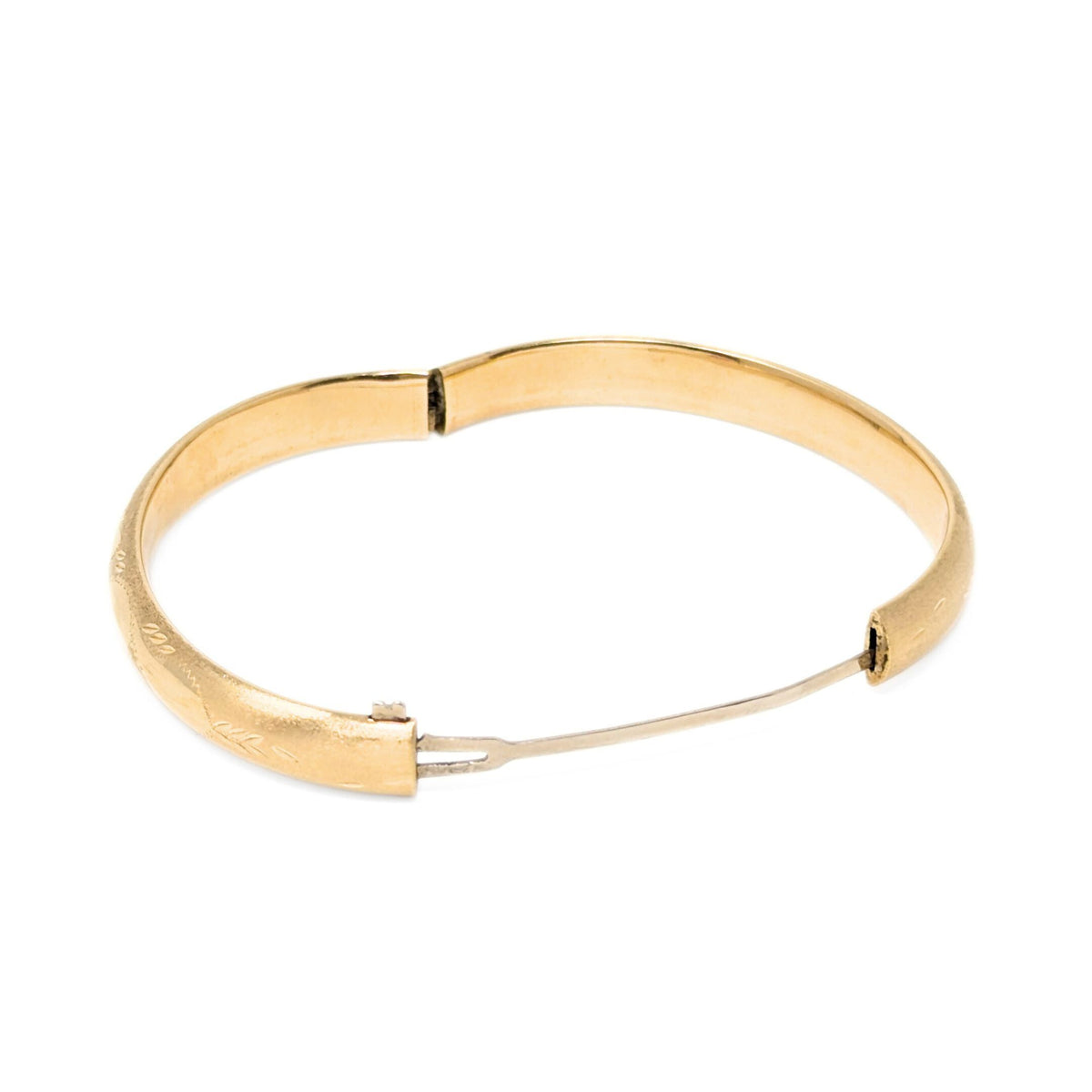 1950’s 14K Gold Etched Brush Finished 7" Hinged Bangle Bracelet
