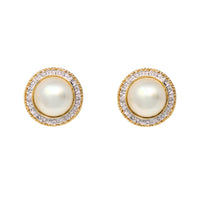 14K Gold Mabe Pearl & Diamond Button Omega-Back Earrings