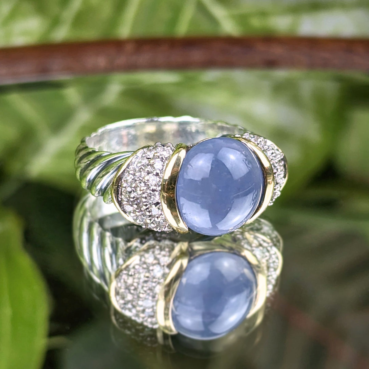 David Yurman 18K/.925 Albion Chalcedony Diamond Ring - Size 7