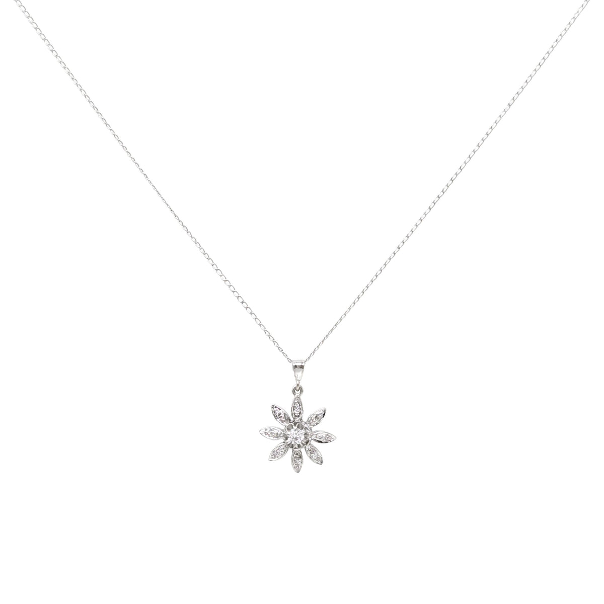 Vintage 13K/14K White Gold 15” Diamond Daisy Flower Necklace