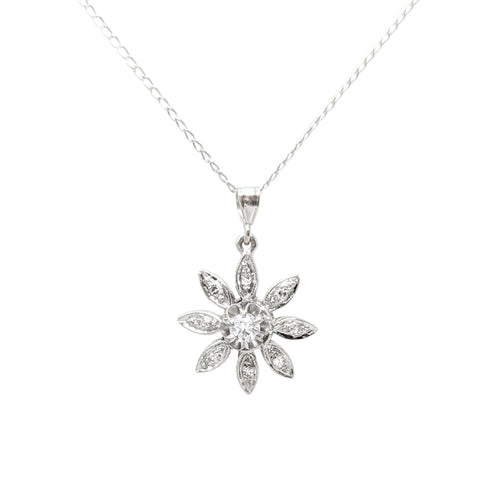 Vintage 13K/14K White Gold 15” Diamond Daisy Flower Necklace