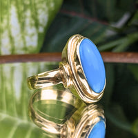 18K Gold Vintage Egyptian Blue Turquoise Ring - Size 8