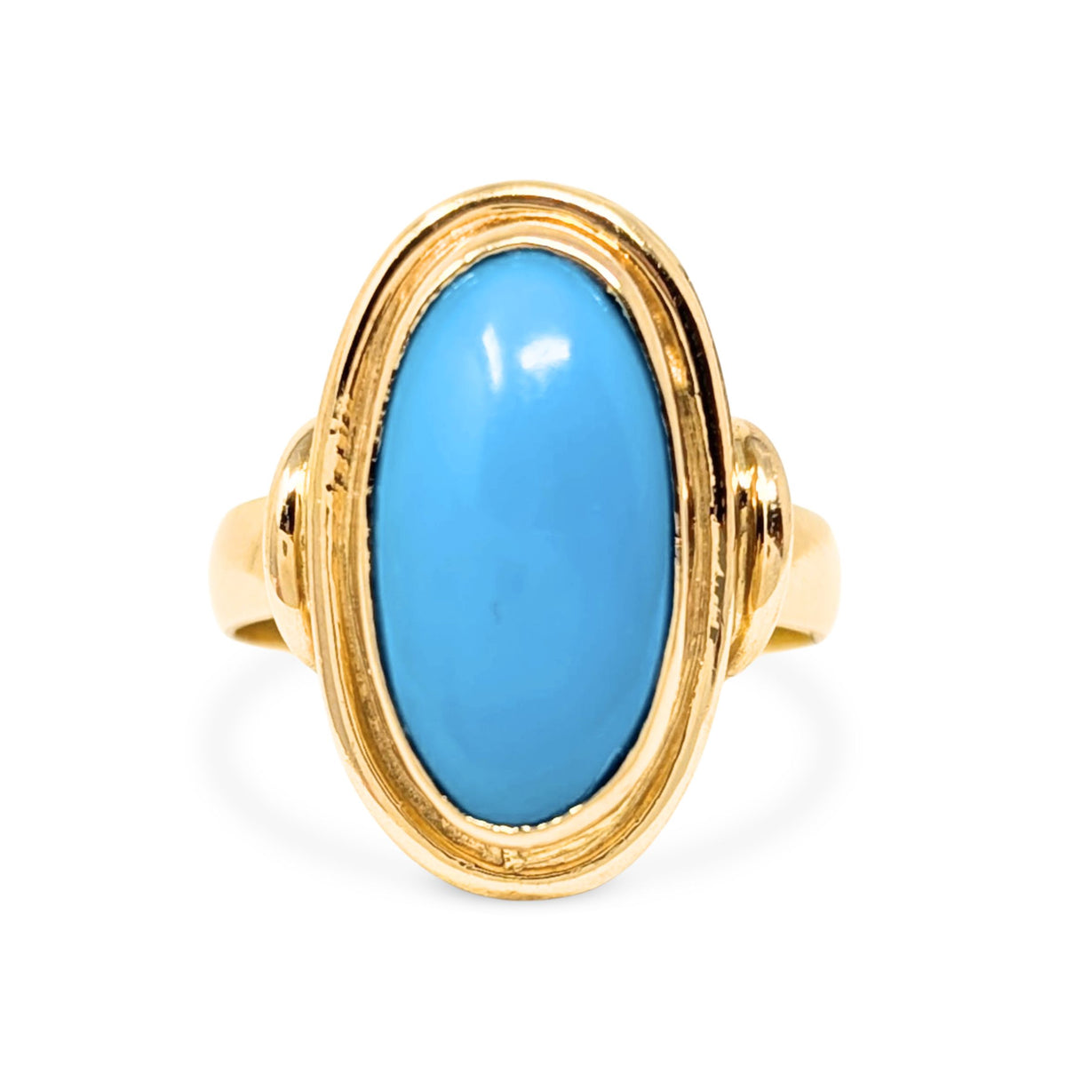 18K Gold Vintage Egyptian Blue Turquoise Ring - Size 8
