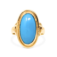 18K Gold Vintage Egyptian Blue Turquoise Ring - Size 8