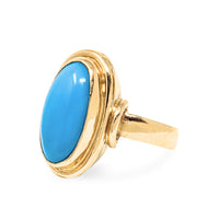 18K Gold Vintage Egyptian Blue Turquoise Ring - Size 8