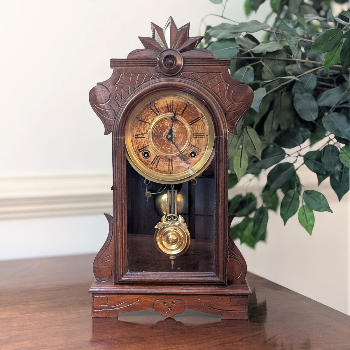 1885 Gilbert Argus 8-Day Walnut Mantel Clock