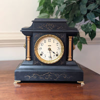 Ingraham 1880’s 8-Day Black Mantle Lion Theme Clock