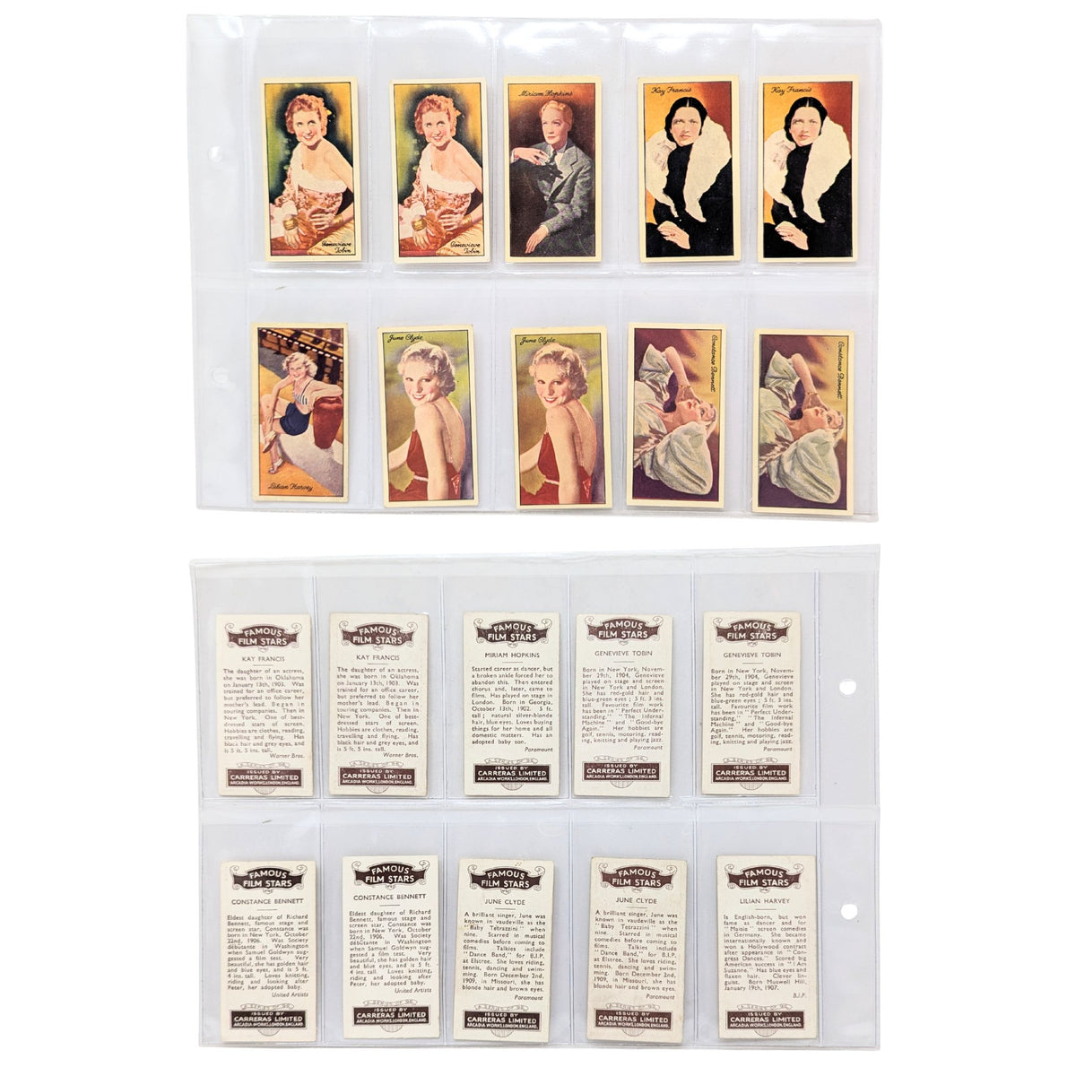 Carreras Limited 1935 Famous Film Stars Cigarette Tobacco Card Complete Set 96 +