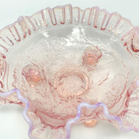 Imperial Glass "Double Dutch" Pink Opalescent Ruffled Basket