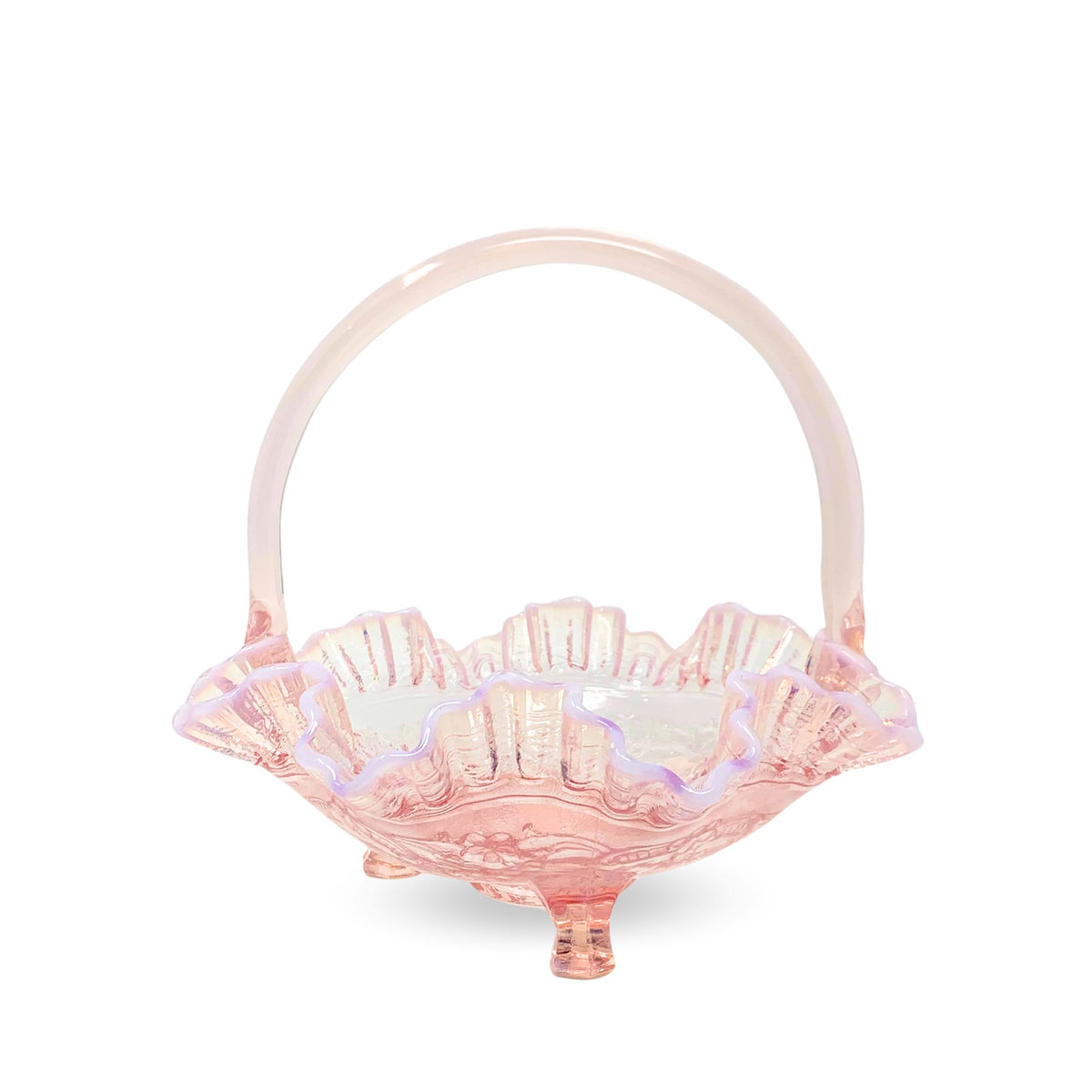 Imperial Glass "Double Dutch" Pink Opalescent Ruffled Basket