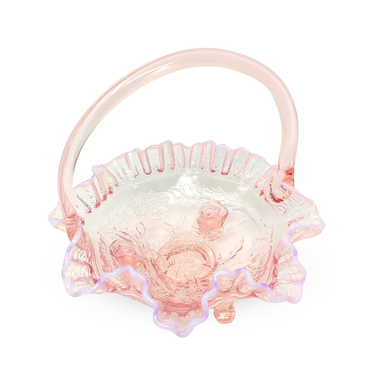 Imperial Glass "Double Dutch" Pink Opalescent Ruffled Basket