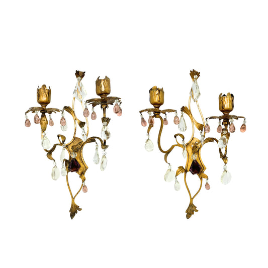 E.F. Caldwell Tole and Crystal Sconces (Pair)