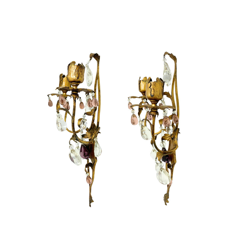 E.F. Caldwell Tole and Crystal Sconces (Pair)