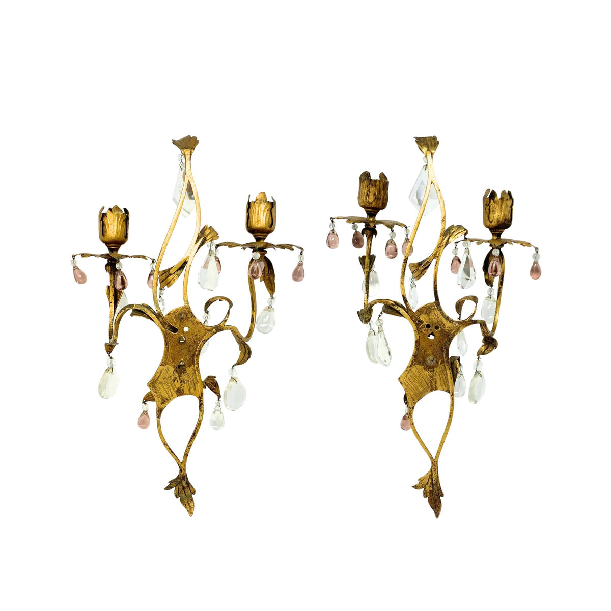 E.F. Caldwell Tole and Crystal Sconces (Pair)