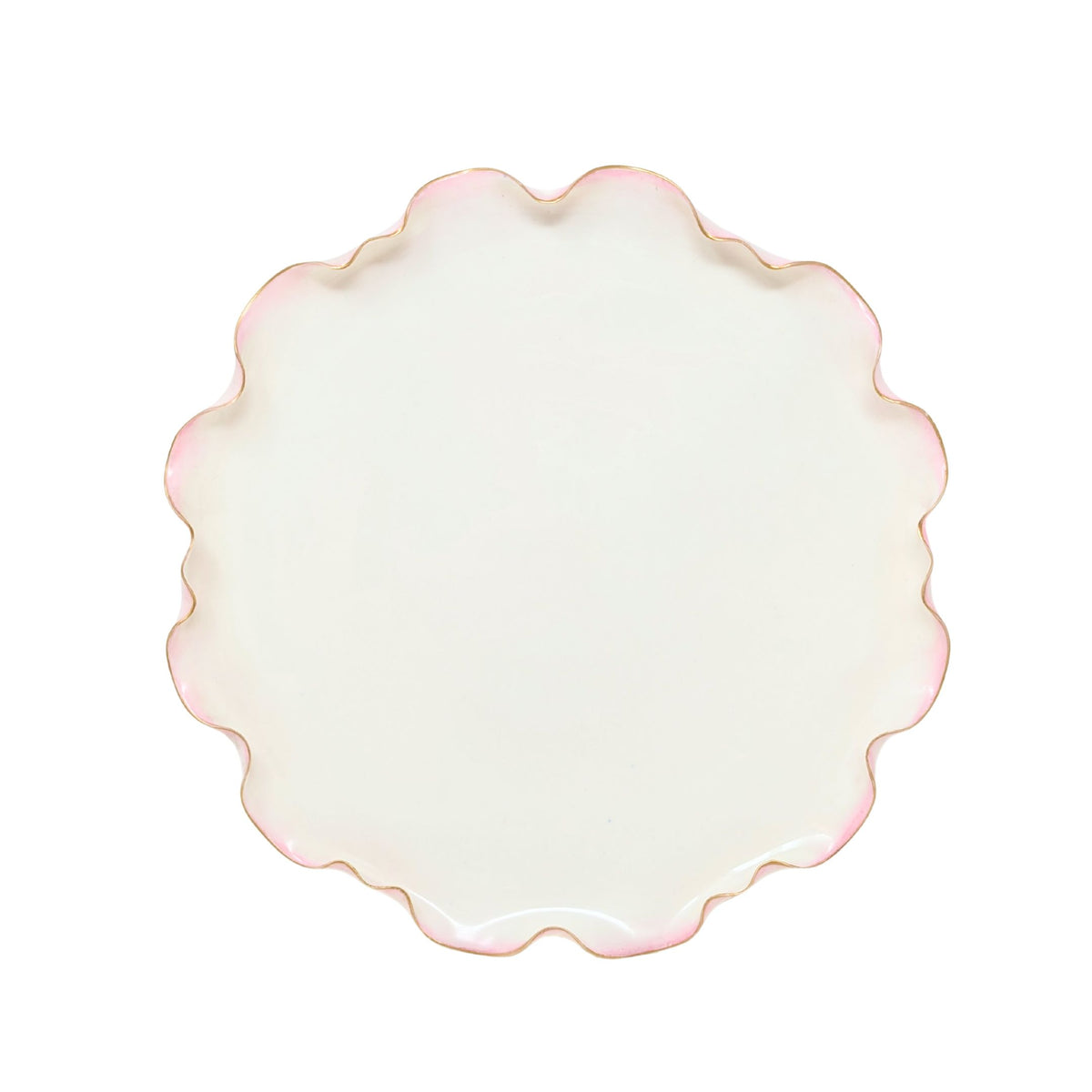 Ott & Brewer American Belleek 8" Plate With Pink Ruffled Edge