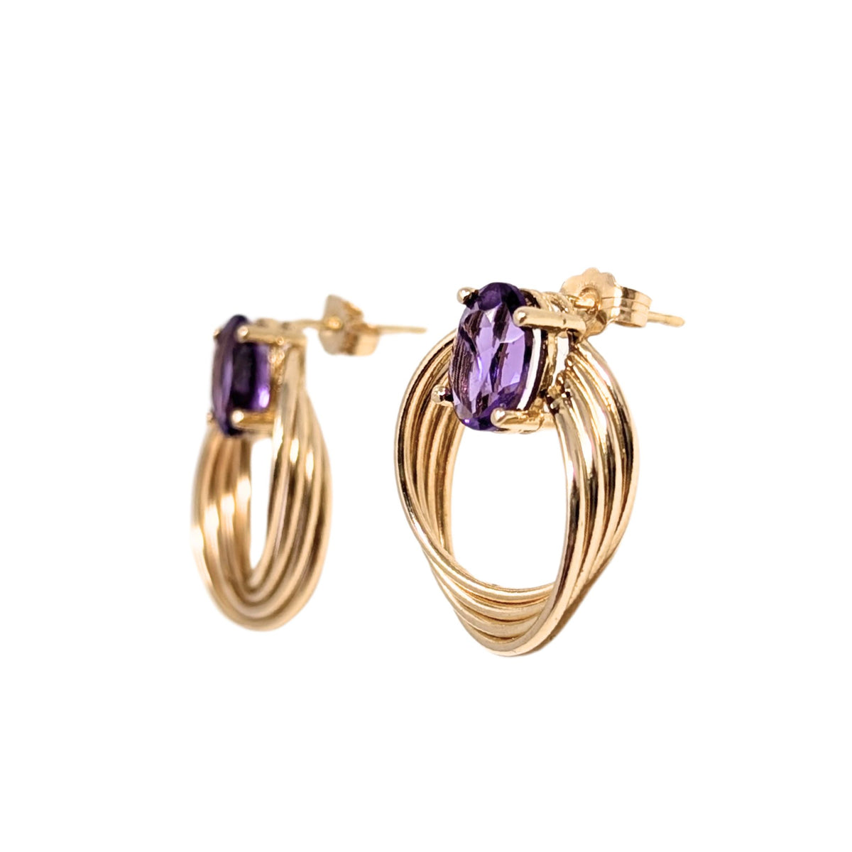 14K Gold Amethyst Multi-Hoop Earrings