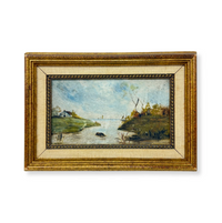 Antique 18th C. Landscape Oil on Stone Framed 8 x 11 Painting