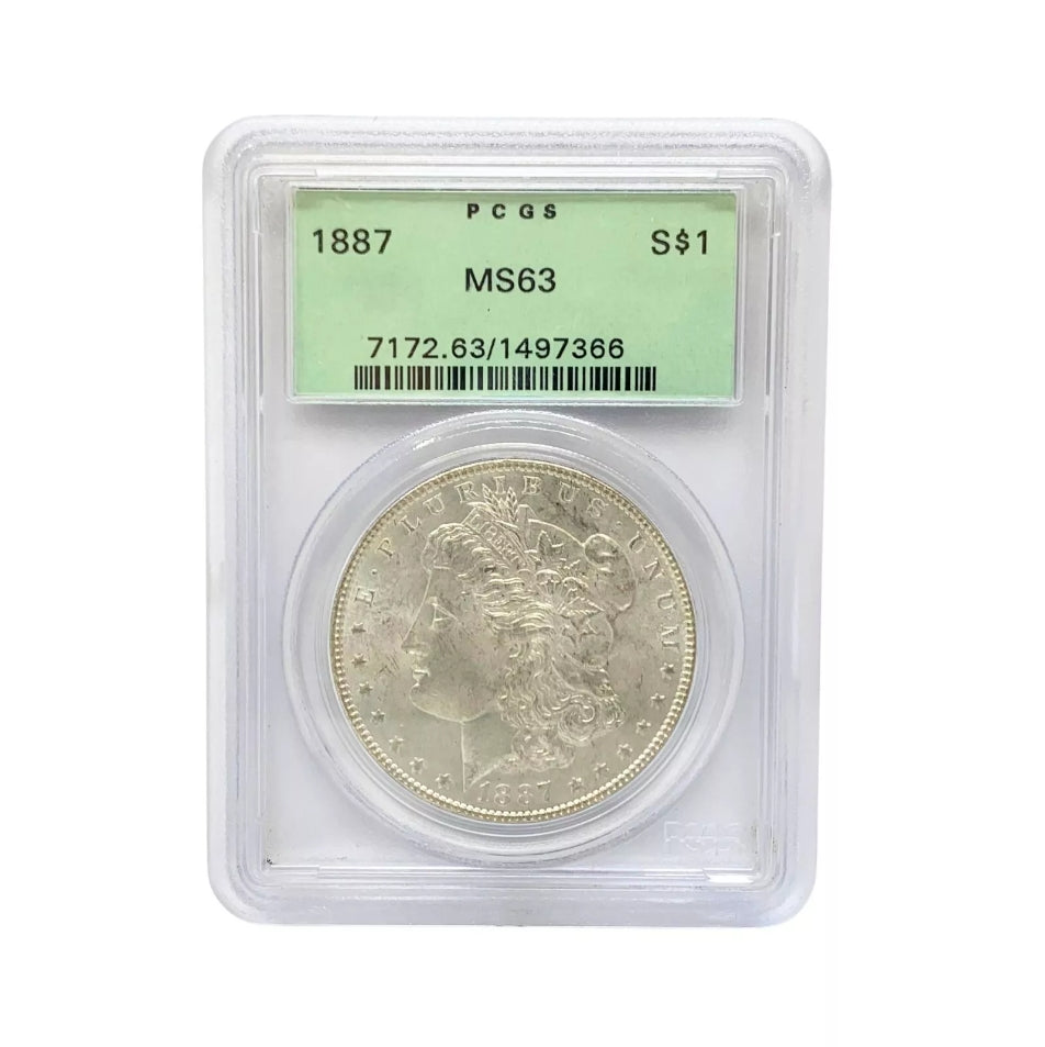 1887 PCGS MS63 Morgan Silver Dollar (Old Green Holder)