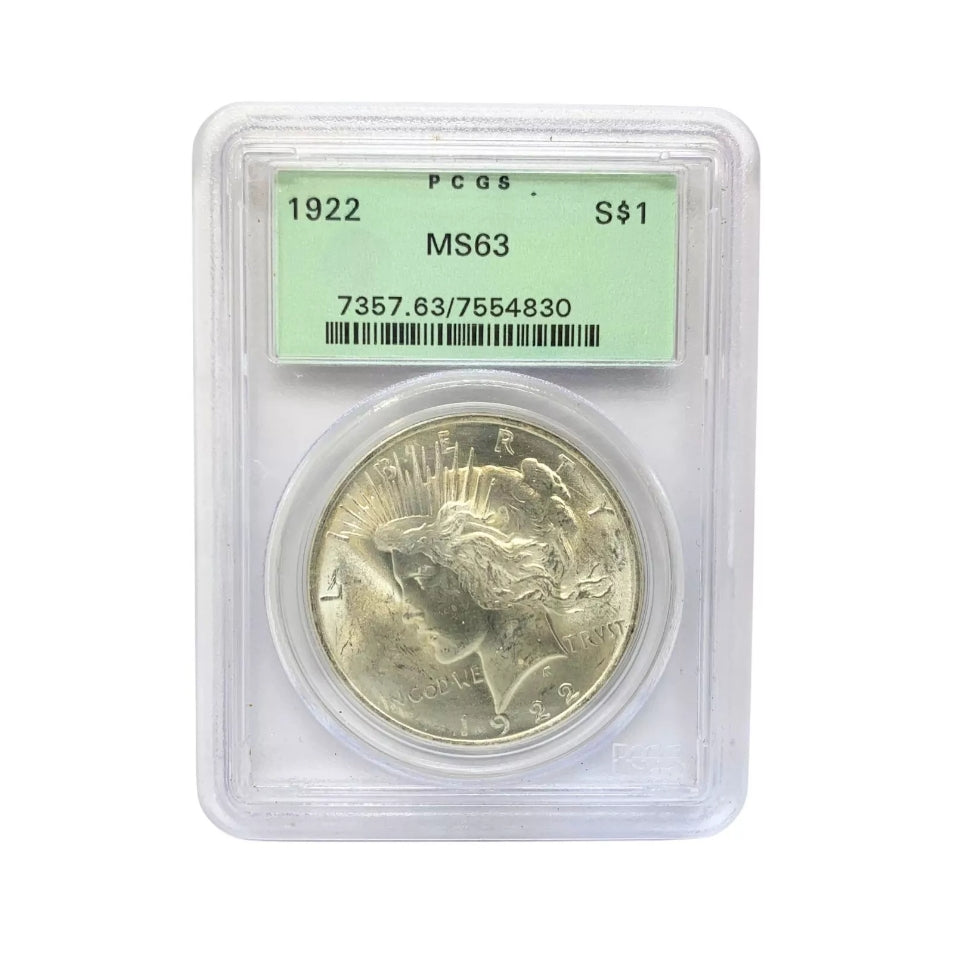 1922 PCGS MS63 Peace Silver Dollar (Old Green Holder)