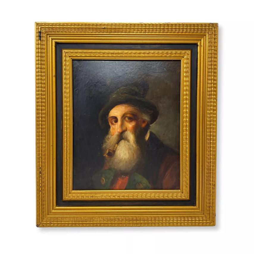 Portrait of a Bearded Man with Pipe Oil on Canvas by Hans Tiel, Germany ca. 1900