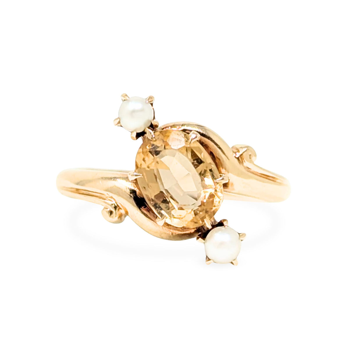 14K Gold Citrine & Pearl Ring - Size 4.25
