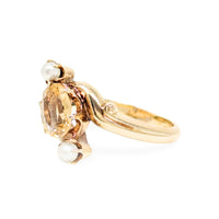 14K Gold Citrine & Pearl Ring - Size 4.25
