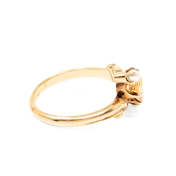 14K Gold Citrine & Pearl Ring - Size 4.25