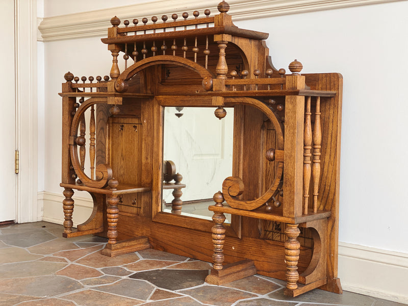 Solid Oak Victorian Wall Shelf with Mirror