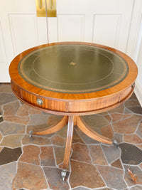 Vintage 36” Leather Top Drum Table