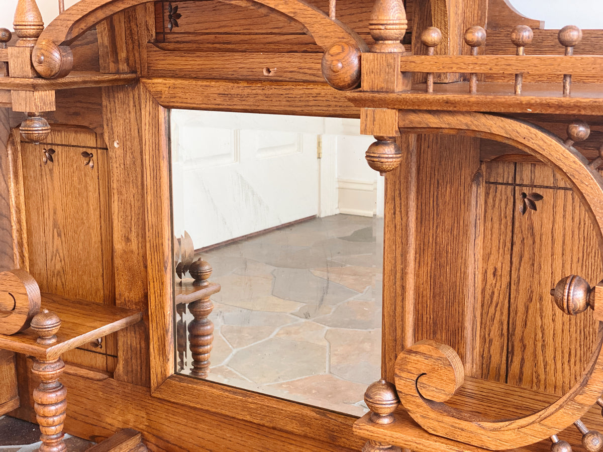 Solid Oak Victorian Wall Shelf with Mirror