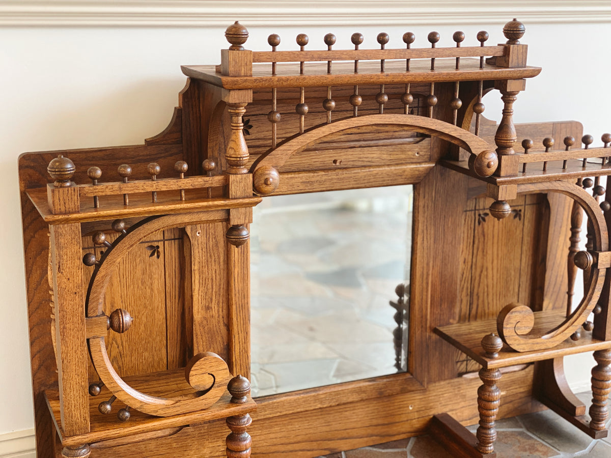 Solid Oak Victorian Wall Shelf with Mirror