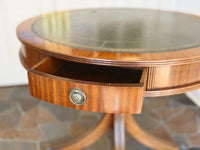 Vintage 36” Leather Top Drum Table