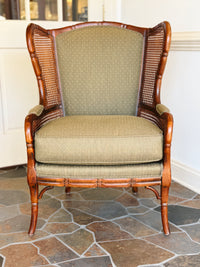 Ethan Allen Faux Bamboo Upholstered Armchair