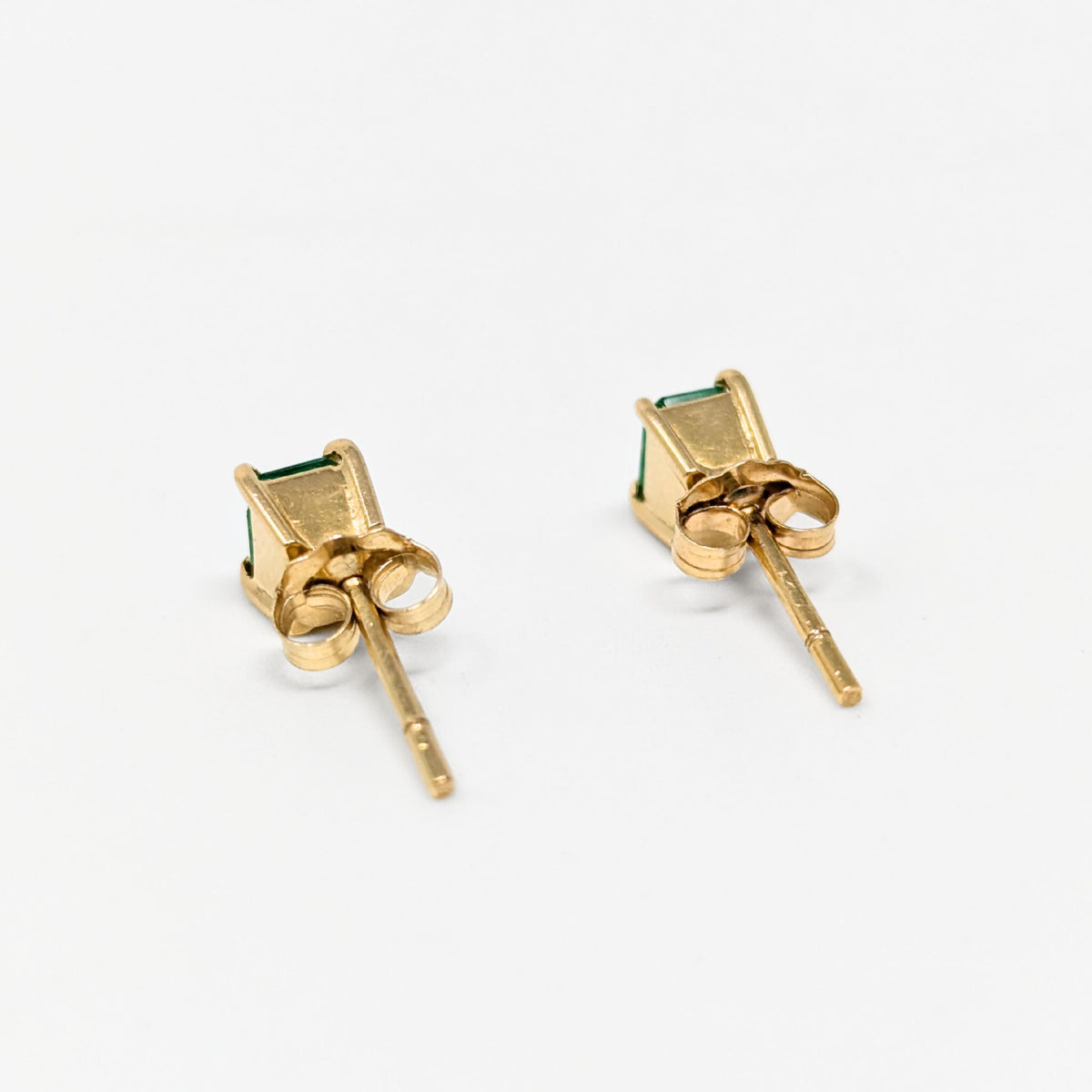 14K Gold Natural Emerald Stud Earrings