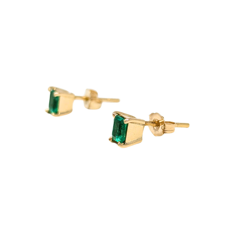 14K Gold Natural Emerald Stud Earrings