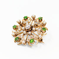 Edwardian 18K Gold Diamond, Peridot, & Pearl Brooch