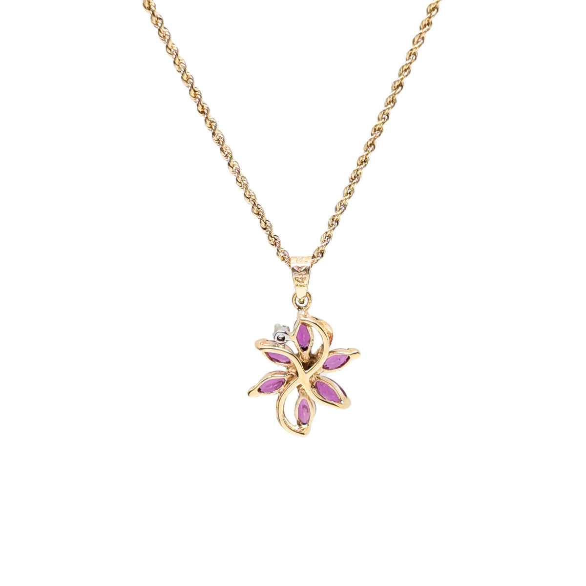 14K Gold Pink Topaz & Diamond Pendant Necklace