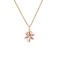 14K Gold Pink Topaz & Diamond Pendant Necklace