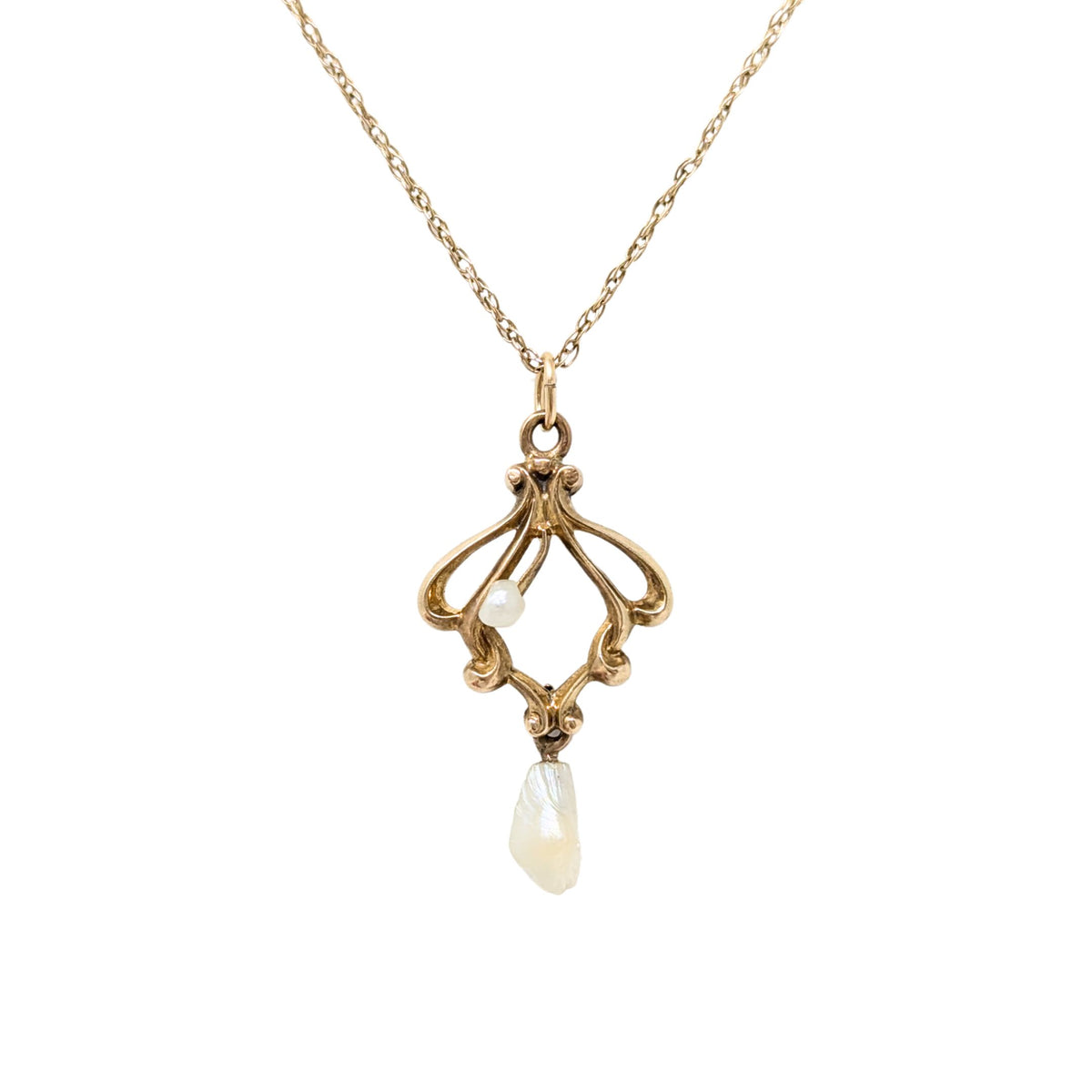 10K Gold & Pearl Victorian Pendant Necklace