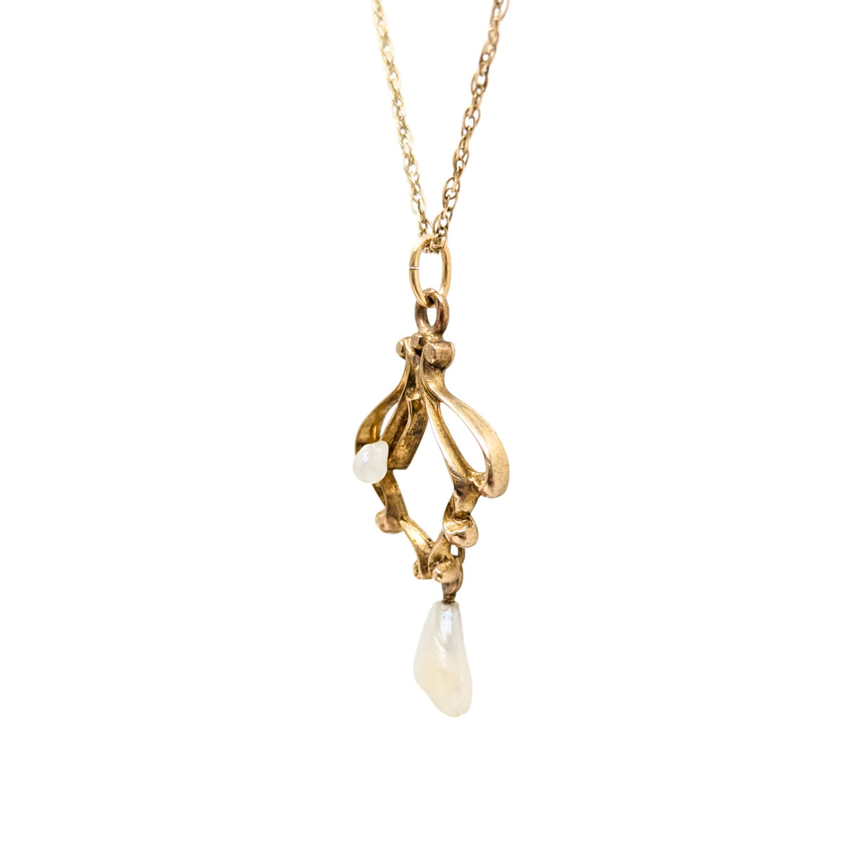 10K Gold & Pearl Victorian Pendant Necklace