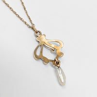 10K Gold & Pearl Victorian Pendant Necklace