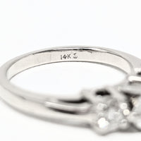 14K White Gold Three Diamond Engagement Ring - Size 5.25