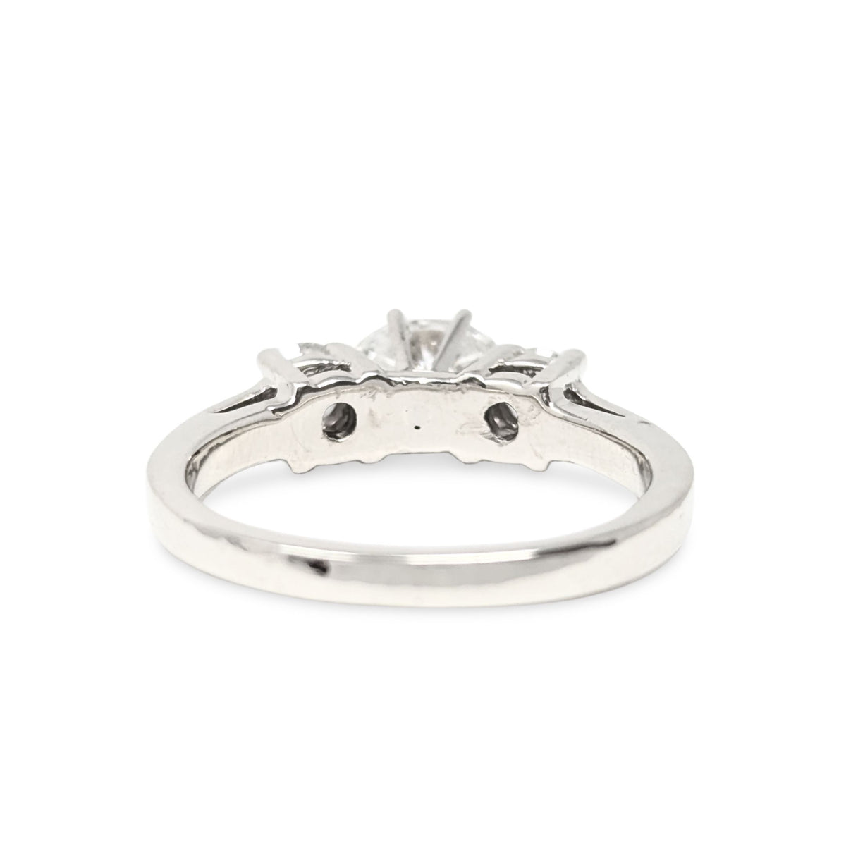 14K White Gold Three Diamond Engagement Ring - Size 5.25